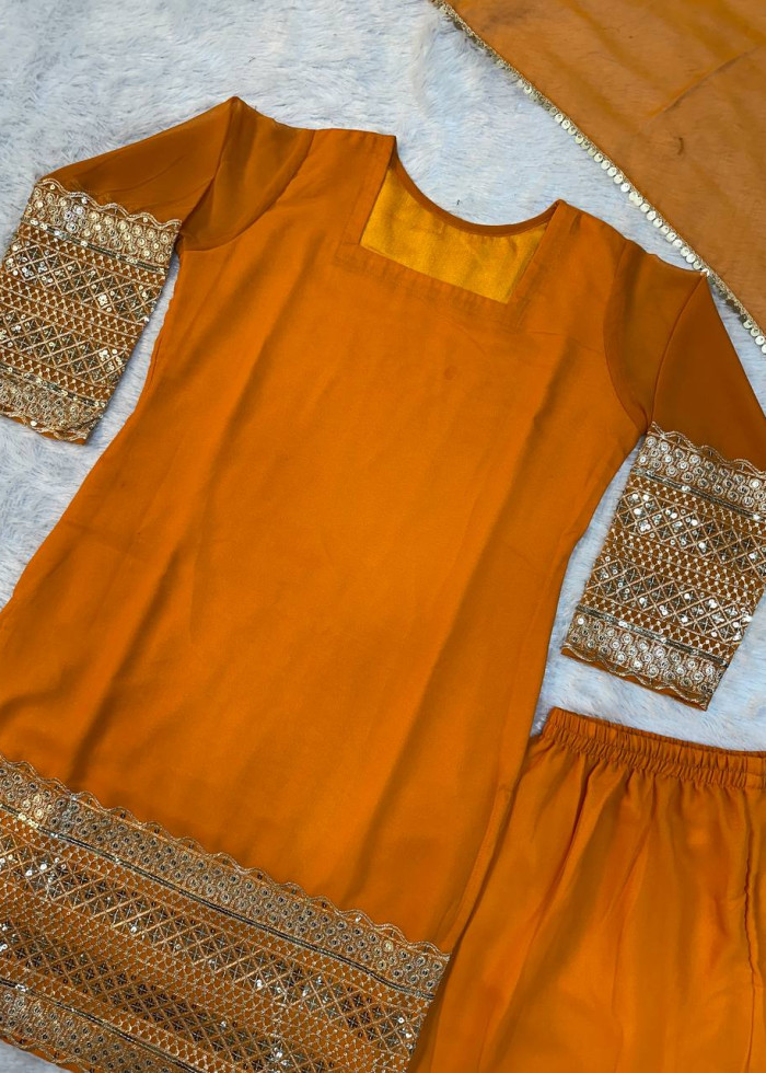 Heavy Pure Faux Georgette Top Palazzo With Dupatta For Party Wear